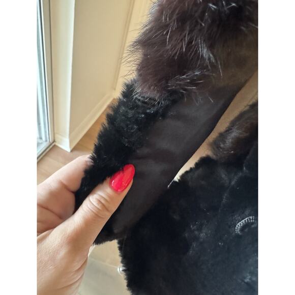 Ultra MCM Glam Rabbit Fur Coat Jacket Black & Brown Sheared Cropped Puff Sleeve - Picture 16 of 16